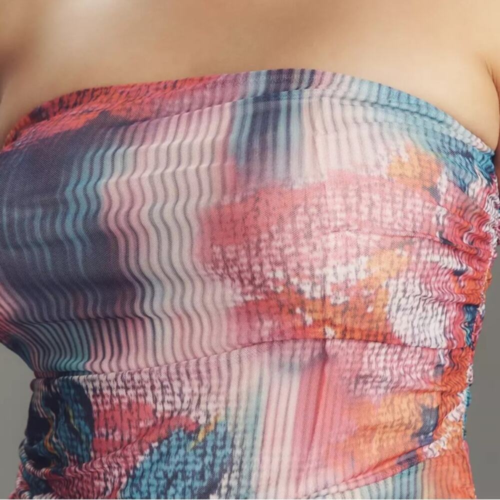 Anthropologie The Soleil Slim Strapless Ruched Mesh Dress - M - Picture 5 of 8